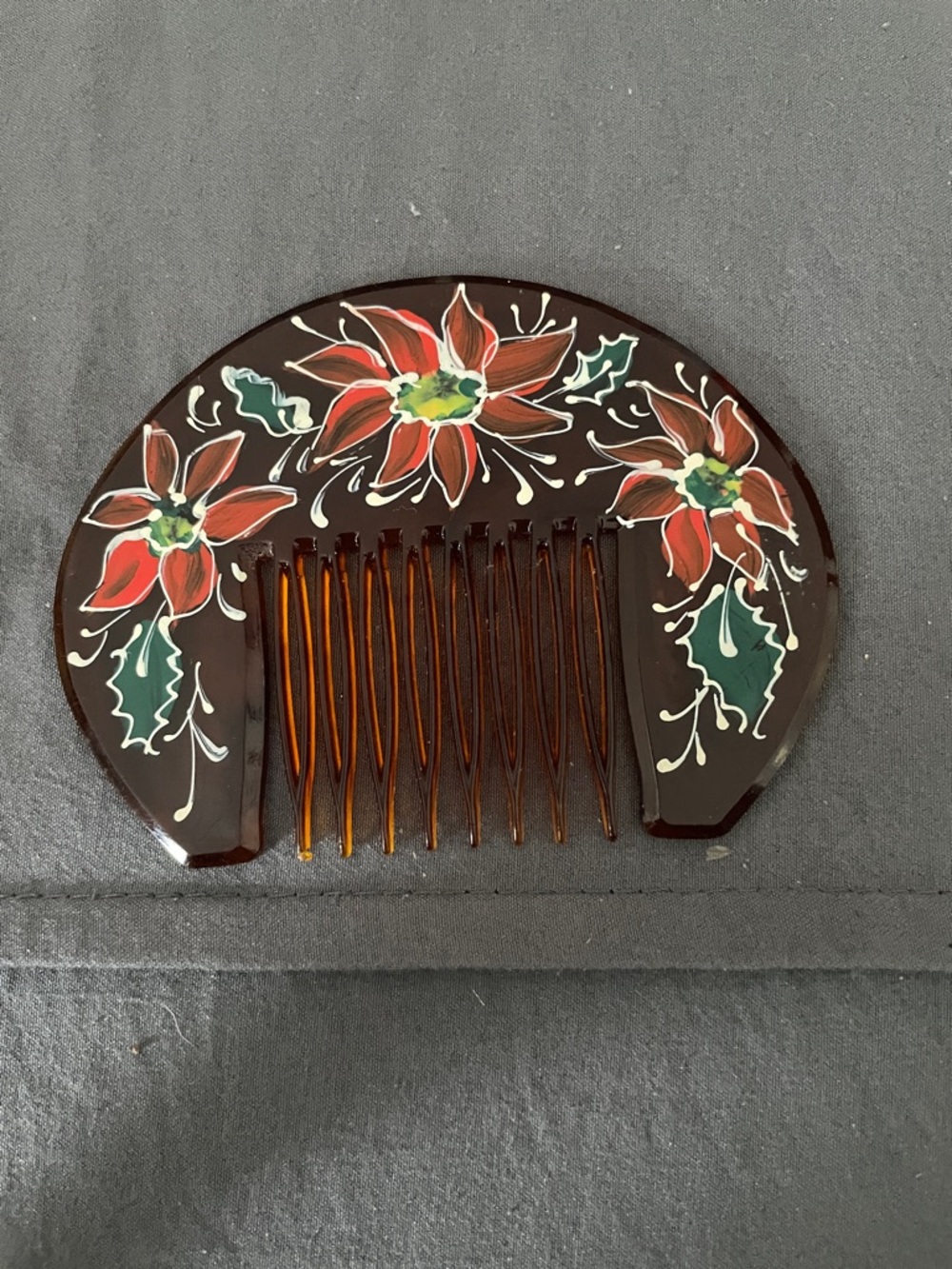 Hand-Painted Floral Hair Comb in Tortoiseshell Brown